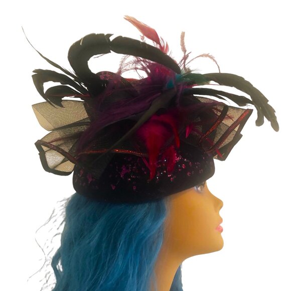 Handcrafted Retro-Modern Cocktail Party Glammed-Up Black Hat NEW - Picture 3 of 5